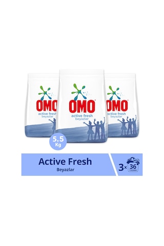 Omo Toz Çamaşır Deterjanı Active Fresh Beyazlar İçin 3 x 5.5 KG