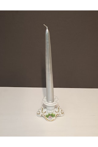 İkili Yaldızlı Şamdan Mum 2x25cm Gümüş