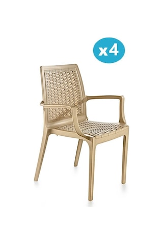 Omnipazar Sy-2524 Örgü Desenli Rattan Bahçe Koltuk Sandalye 4'lü Set Bej Bej