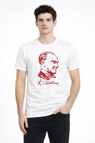 De'charme Erkek Atatürk Baskılı Tişört Kısa Kollu Bisiklet Yaka T-shirt - Beyaz