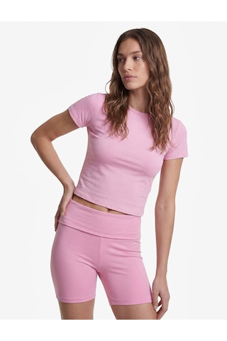 Koton Katlı Kemer Detaylı Yüksek Bel Slim Fit Spor Biker Tayt Pembe 6sak40276nk Gül