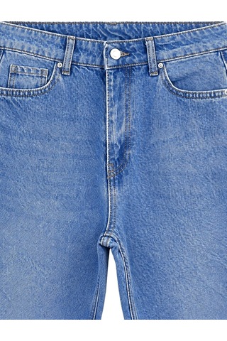 Vadon 1056 Kadın Yüksek Bel Pis Paça Wide Leg Jean Pantolon Mavi