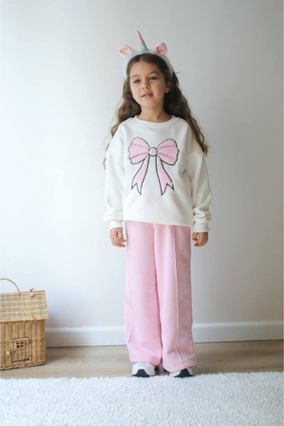 Jeliboomkidswear Kız Çoçuk İnci İşlemeli 2 Li Takım Beyaz-pembe