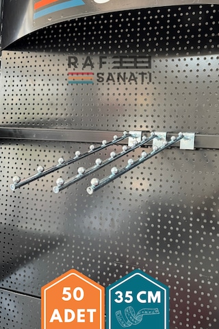 50 Adet Eğimli Tel Baston 35 Cm 15x30 Profile Göre Raf Kancası Boncuklu Baston Askı Galvaniz
