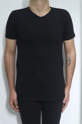 Santa Dmctekstil Erkek Düz Spor Kesim Dar Kalıp V-yaka T-shirt Siyah