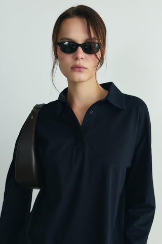 Suud Collection Lacivert Polo Yaka Oversize Tişört