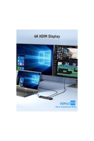 Lemorele Tc200, 13 İn 1 Type-c Hub Docking Çoklayıcı Çift Hdmı Vga Ethernet Rj45 100w Pd Şarj Usb Çoğaltıcı
