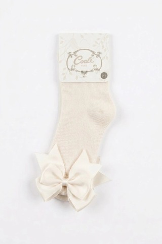 Cocole Socks Kız Çocuk Aksesuarlı Dizaltı Çorabı Tekli Pamuklu Düz Ekru Fiyonklu