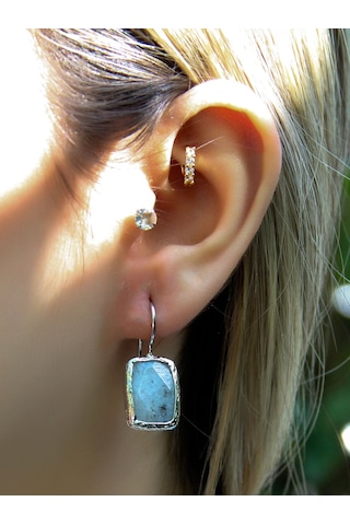 Doğal Taş Aytaşı Doğal Taşlı Rodyum Kaplama Kadın Küpe Euku3ayr Beyaz