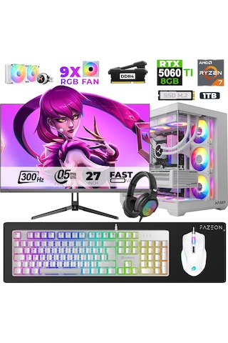 Xaser Star X100 R7-5700X 16 GB 1 TB M.2 NVMe SSD 8 GB RTX5060Ti 27" Free Dos Dizüstü Bilgisayar