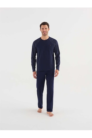 Mod Collection MOD COLLECTION Erkek Lacivert Yuvarlak Yaka Pijama Takım-4715 Çok Renkli