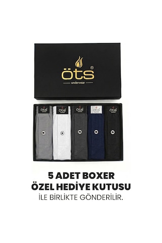 Öts Premium 5'li Erkek Boxer Düğmeli, Süprem - Hediye Kutulu, %100 Pamuk, Renkli
