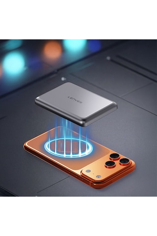 Lenyes Pw0015d Ultra İnce Led Göstergeli Wireless Powerbank 15w 5000mah Gri