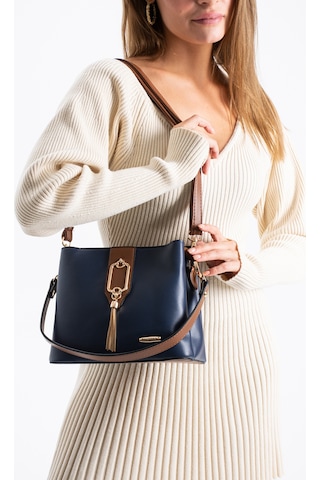 Vıatox Sedef Çanta Ss 1438 Gold Detaylı 3 Bölmeli Omuz Ve Çapraz Çanta Lacivert