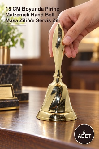 5 Adet Pirinç El Çanı 15 Cm Boyunda Pirinç Malzemeli Hand Bell, Masa Zili Ve Servis Zili