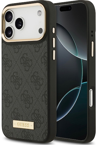 Apple Uyumlu iPhone 17 Pro Max Kılıf Guess Lisanslı M-safeli 4g Desenli Pu Metal Plaka Klasik Logolu Siyah Siyah