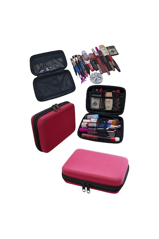 Makyaj Çantası Sert Kapaklı Kozmetik Seyahat Organizeri Pembe