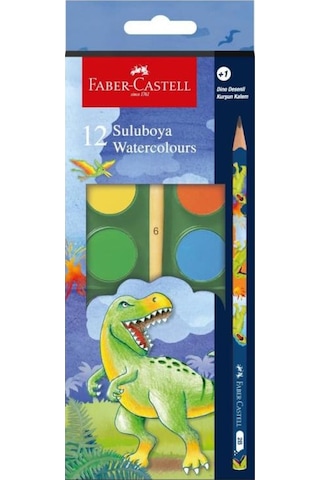 Faber Castell Dino Büyük Boy Sulu Boya 12 Li + 1 Kurşun Kalem Hediyeli Çok Renkli