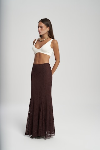 Veylia Uzun Bordo Dantel Etek Bordo