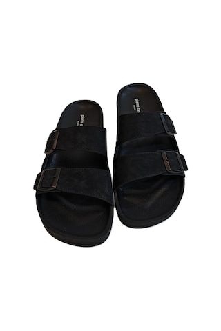 Pierre Cardin 7038 Siyah Çift Tokalı Büyük Numara Erkek Terlik Siyah