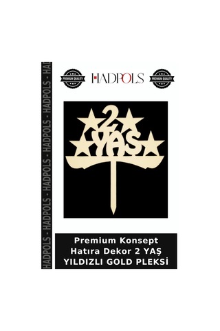 Premium Konsept Hatıra Dekor 2 Yaş Yıldızlı Gold Pleksi Altın
