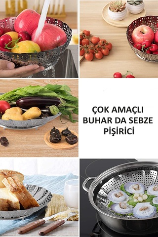 Paslanmaz Çelik Buharlı Pişirici Katlanır Buharda Sebze Pişir