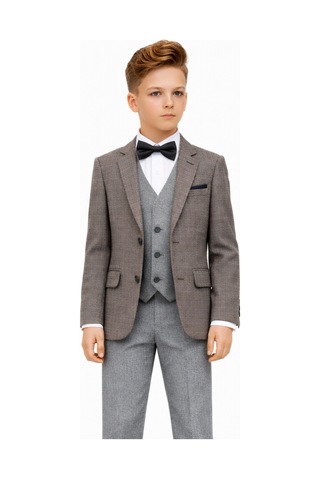 Ahengim Erkek Çocuk Slim Fit Dokulu Çizgili Spor Takım Elbise Ak195-196 Gri