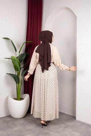 Hira Life Fashion Kadın Astarlı Puantiye Desenli Tül Etek Bej-kahverengi Bej-kahverengi
