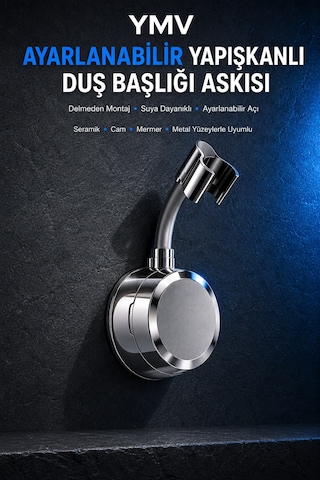 Ymv Vakumlu Duş Başlığı Tutucu Ayarlanabilir Vantuzlu Duş Askısı Delmeden Banyo Duvar Aparatı Krom