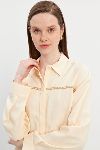 Stella Pulvis Bej Şerit Detaylı Çizgili Gömlek Bej