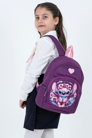 Mor Stitch Figürlü Kız Çocuk Anaokulu Sırt Çantası Çiçek Desenli, Ergonomik Kreş Çantası Mor
