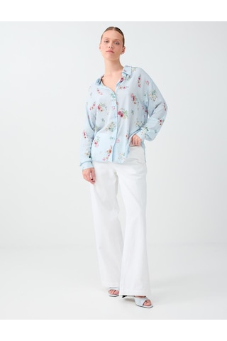 Jimmy Key Açık Mavi Floral Desenli Uzun Kol Viskon Gömlek 6sw087805420