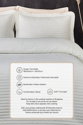 %100 Pamuk Yatak Örtüsü Pike Takımı Tek Kişilik Judy Yatay Çizgili Kapitone Günlük