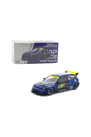 Pop Race 1:64 Honda Civic Eg6 Pandem Blue Sunoco Pr640365 Açılabilir Kaput Diecast Model Araba Mavi