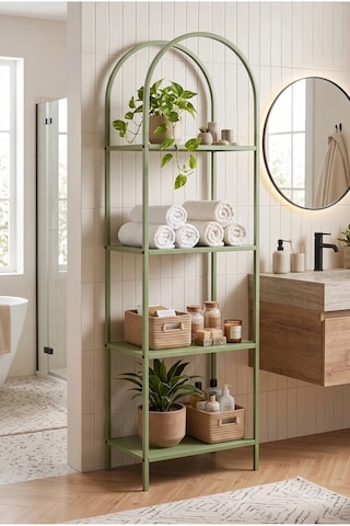 Mona 40cm Kemerli Çok Amaçlı Metal Raf - Mint Yeşili Dekoratif Banyo, Mutfak Ve Balkon Düzenleyici Kitaplık Mint Yeşil