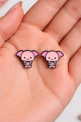 Dobby Figürlü Pembe Küpe Unisex Renkli Karakter Tasarım Çok Renkli