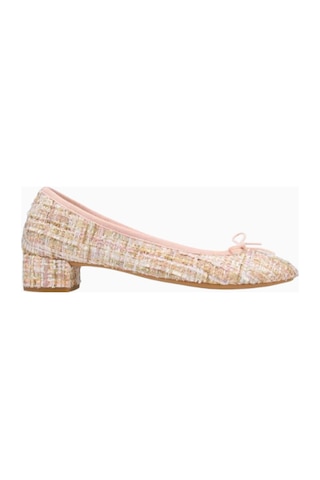 Repetto Camille 30 Ballerina Pumps, Parlak Tweed, Fiyonk Detaylı Tasarım, 30mm Topuk, Fransız Zarafeti Babet Pembe