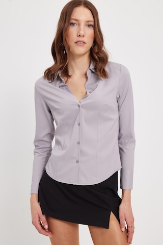 Tudors Kadın Slim Fit Dar Kesim Klasik Yaka Uzun Kollu Gri Gömlek-40354 Gri