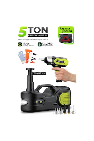 7go 5 Ton 4in1 Profesyonel Elektrikli Hidrolik Kriko Seti - 12v Ultra Lift Kaldırma + Dijital Kompre