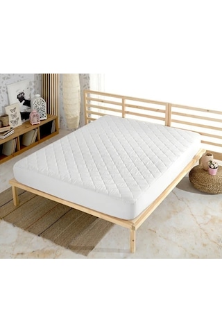 Kapitone Fitted Çift Kişilik Pamuklu Yatak Koruyucu Alez Beyaz