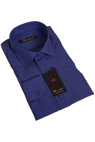 Saks Mavi Büyük Beden Rahat Kesim Cepli Uzun Kol Regular Fit Erkek Gömlek - 150-28 001