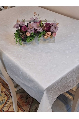 Elyaflı Pvc Muşamba - Desenli Silinebilir Masa Örtüsü Mrl52251 Beyaz