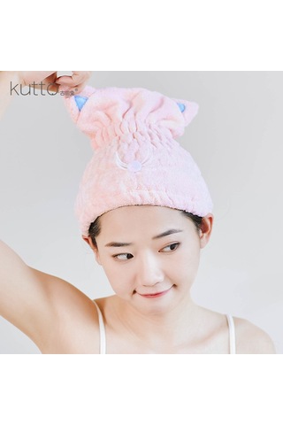 Geeksen Kedi Kulaklı Pembe Kordel Kuru Saç Şapka Çocuklar İçin Kaliteli Süper Emici Banyo Kaski Toptan Satış