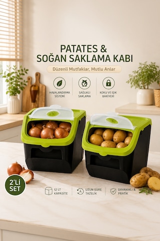 Porsima 1506 2'li 12l Çok Amaçlı Erzak Saklama Kutusu Sebzelik Ye