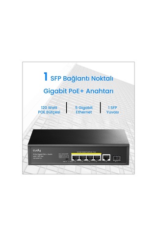 Cudy GS1005PTS1 1 Port Gigabit+ 4 Port Gigabit 120 W Poe+1 Port Sfp Gigabit Switch