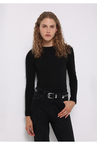 Colins Slim Fit Yuvarlak Yaka Düz Kadın Siyah Uzun Kol Tişört Cl1072550 Q1.v1 Blk SIYAH