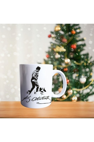 Türk Kara Kuvvetleri Arması Ve Atatürk Porselen Kupa 319 Beyaz