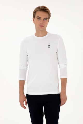 U.S. Polo Assn. Erkek Slim Fit Bisiklet Yaka Beyaz Basic Sweatshirt 50307762-VR013
