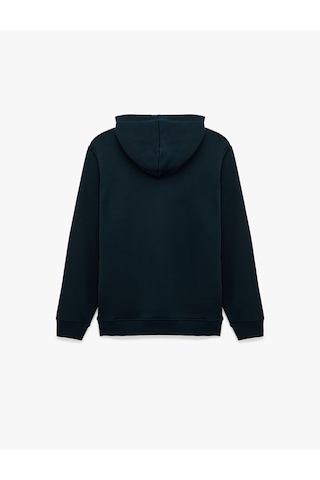 Koton Üç İplik Uzun Kollu Baskılı Kapşonlu Sweatshirt Lacivert 7wam70104mk