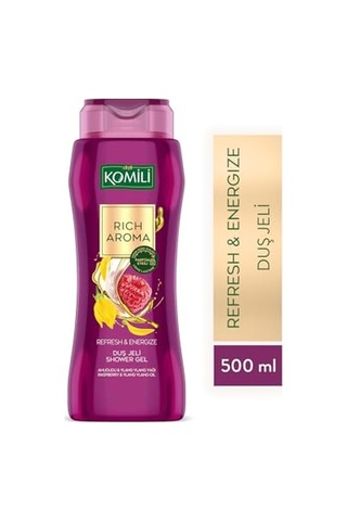 , Komili Rich Aroma Refresh&energize Kalıcı Parfüm Etkili Duş Jeli 500ml, F3100219-002, Mor Acai Üzümü